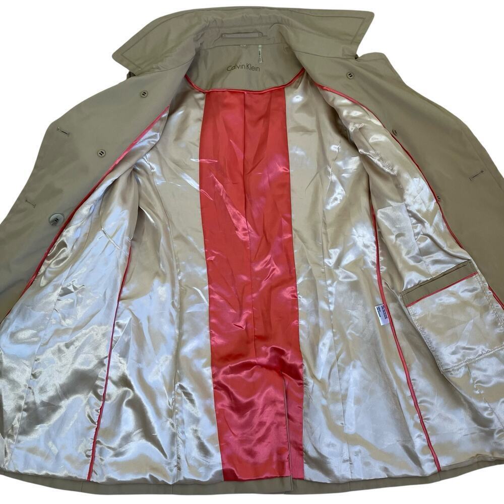Calvin Klein Classic Khaki Waterproof Double Breasted Trench Coat Belted Fitted - Picture 10 of 16